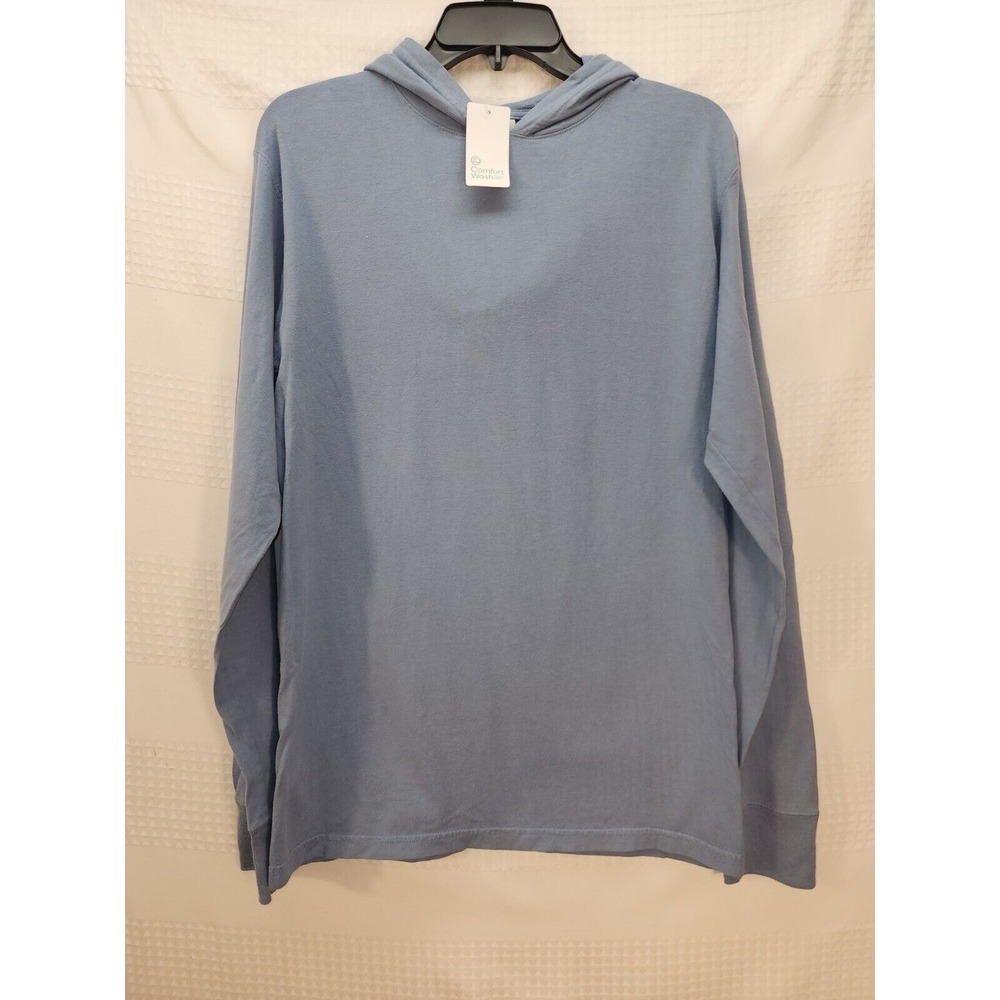 ComfortWash by Hanes Mens Small Blue Jersey Hooded Long Sleeve T-Shirt Pullover